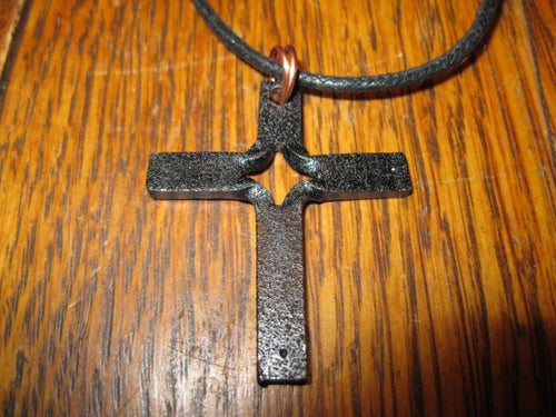 Blacksmith Forged Cross Necklace with Black Adjustable Cord